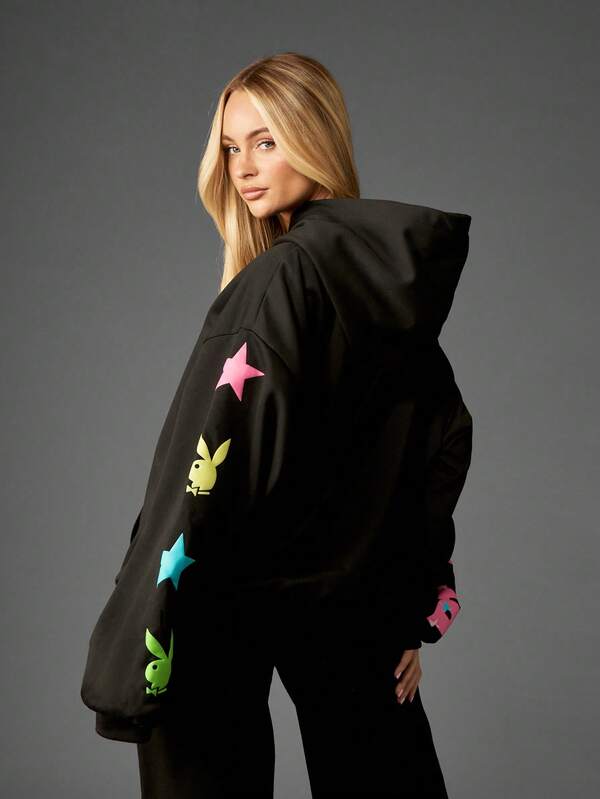 Missguided Missguided X Playboy Oversized Puff Print Hoodie With Logo