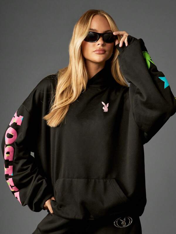 Missguided Missguided X Playboy Oversized Puff Print Hoodie With Logo