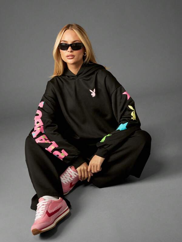 missguided Missguided x Playboy Oversized Puff Print Hoodie With Logo
