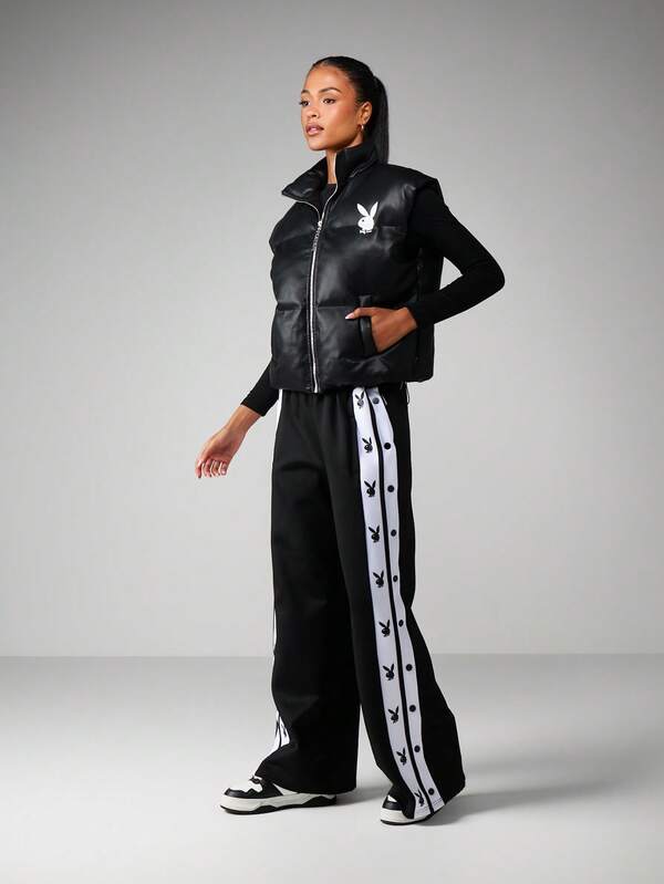 Missguided Missguided X Playboy Oversized Puffer Vest With Logo