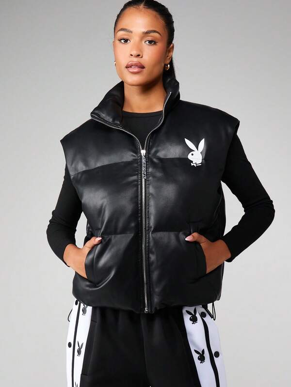 missguided Missguided x Playboy Oversized Puffer Vest With Logo