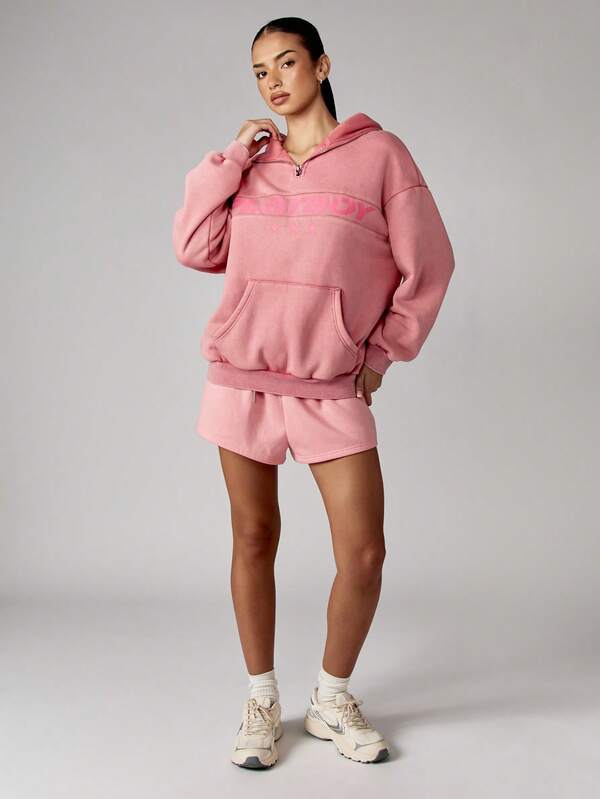 Missguided Missguided X Playboy Oversized Quarter Zip Hooded Sweatshirt With Centre Pocket
