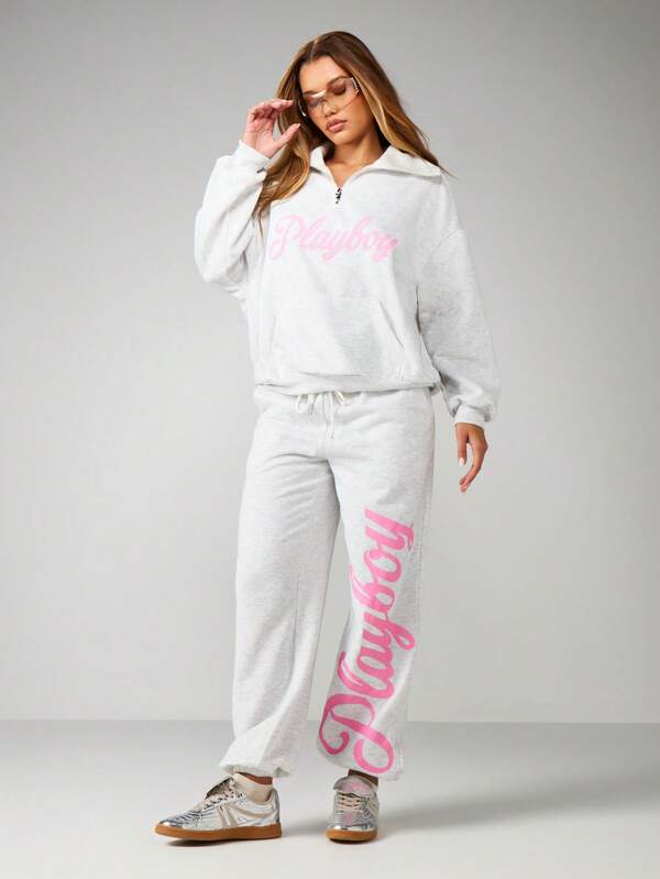 Missguided Missguided X Playboy Oversized Quarter Zip Pullover Sweatshirt