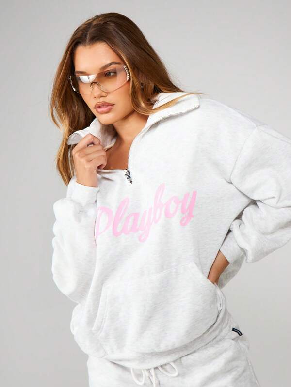 Missguided Missguided X Playboy Oversized Quarter Zip Pullover Sweatshirt