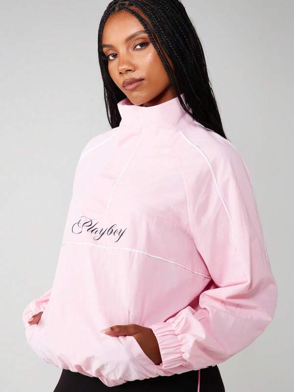 missguided Missguided x Playboy Oversized Quarter Zip Pullover Jacket