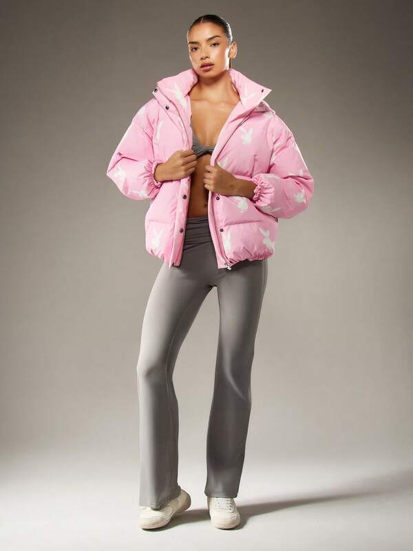 Missguided Missguided X Playboy Oversized Quilted Puffer Jacket With Bunny Logo Print