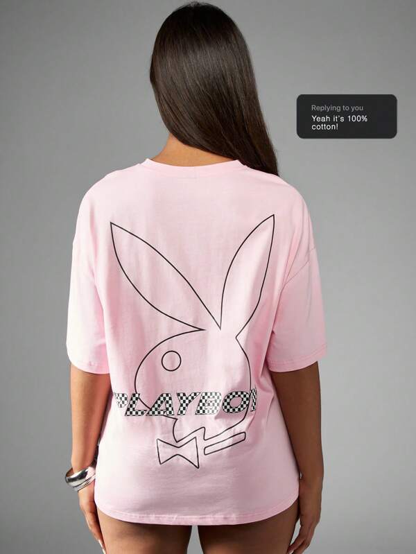 missguided Missguided x Playboy Oversized Racing Checkerboard Graphic Print Women's T-Shirt