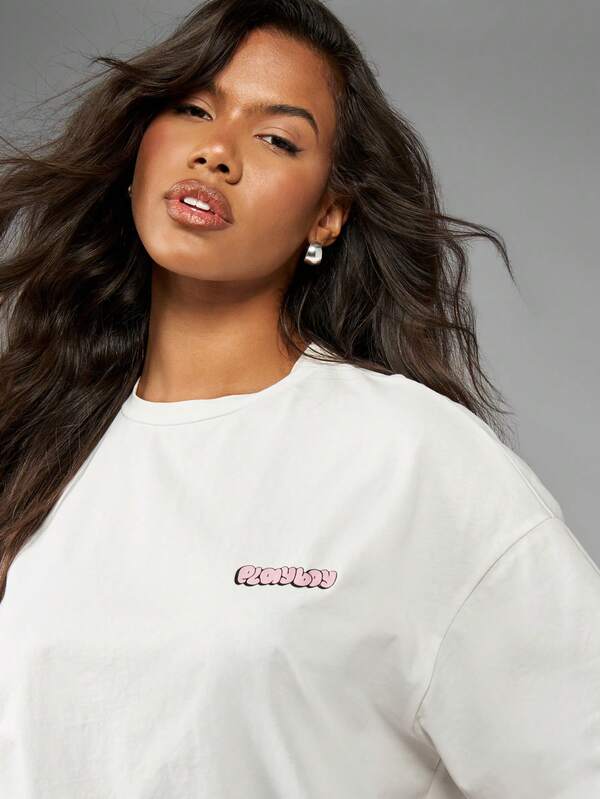 Missguided Missguided X Playboy Oversized Retro Cherry Print Logo Tee