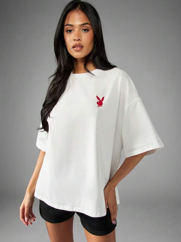Missguided Missguided X Playboy Oversized Retro Graphic Print T-Shirt
