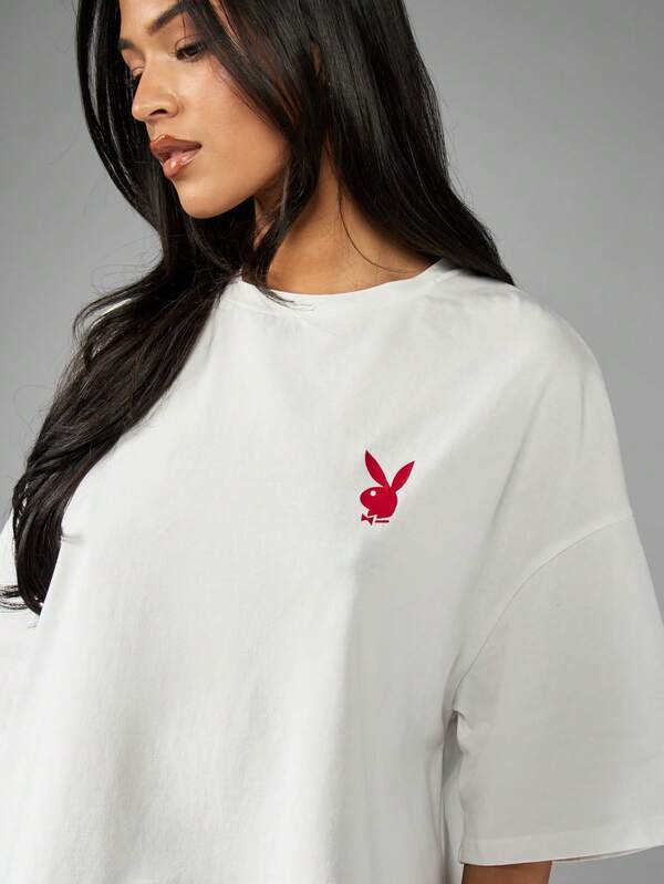 Missguided Missguided X Playboy Oversized Retro Graphic Print T-Shirt