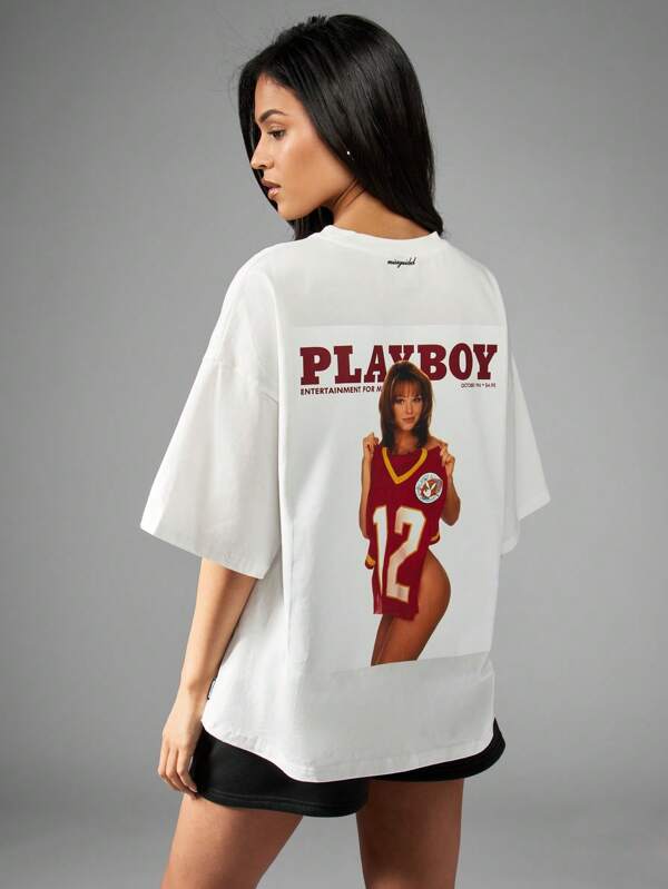 missguided Missguided x Playboy Oversized Retro Graphic Print T-Shirt