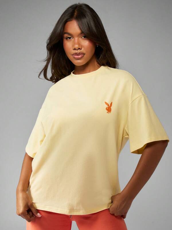Missguided Missguided X Playboy Oversized Retro Style Fashion Casual Graphic T-Shirt With Logo Print