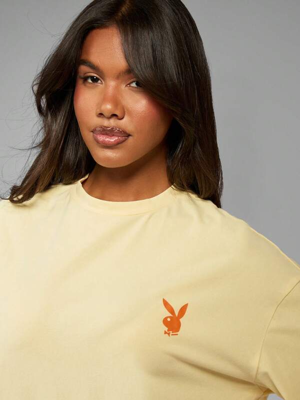 Missguided Missguided X Playboy Oversized Retro Style Fashion Casual Graphic T-Shirt With Logo Print