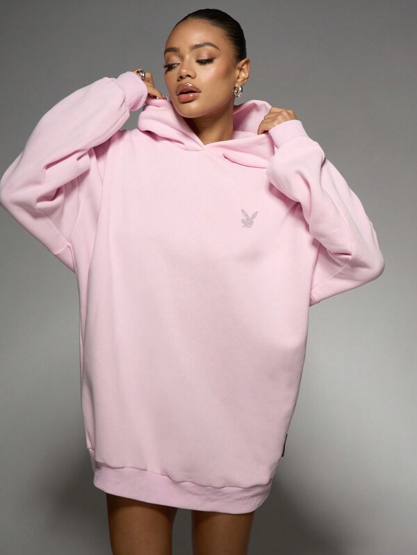 Missguided Missguided X Playboy Oversized Rhinestone Bunny Logo Hoodie Sweatshirt