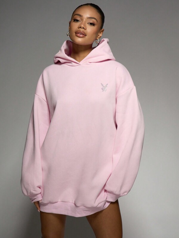 Missguided Missguided X Playboy Oversized Rhinestone Bunny Logo Hoodie Sweatshirt