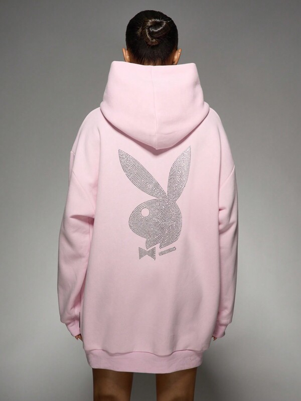 missguided Missguided x Playboy Oversized Rhinestone Bunny Logo Hoodie Sweatshirt