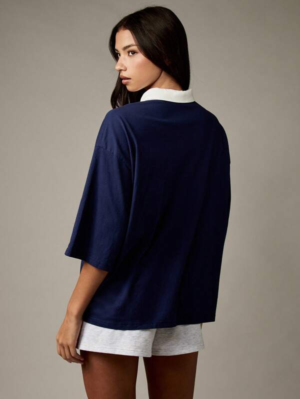 Missguided Missguided X Playboy Oversized Rugby Polo Shirt With Logo And Contrast Collar