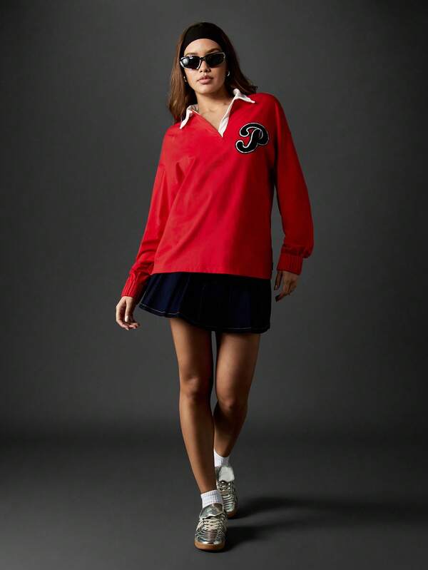 Missguided Missguided X Playboy Oversized Rugby Top With Collared Neckline And Bunny Print