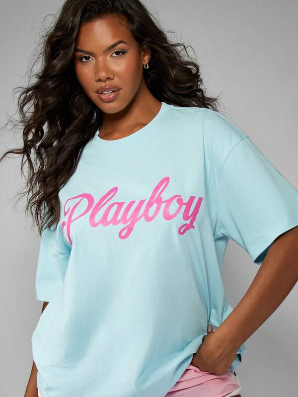 Missguided Missguided X Playboy Oversized Script Graphic Tee