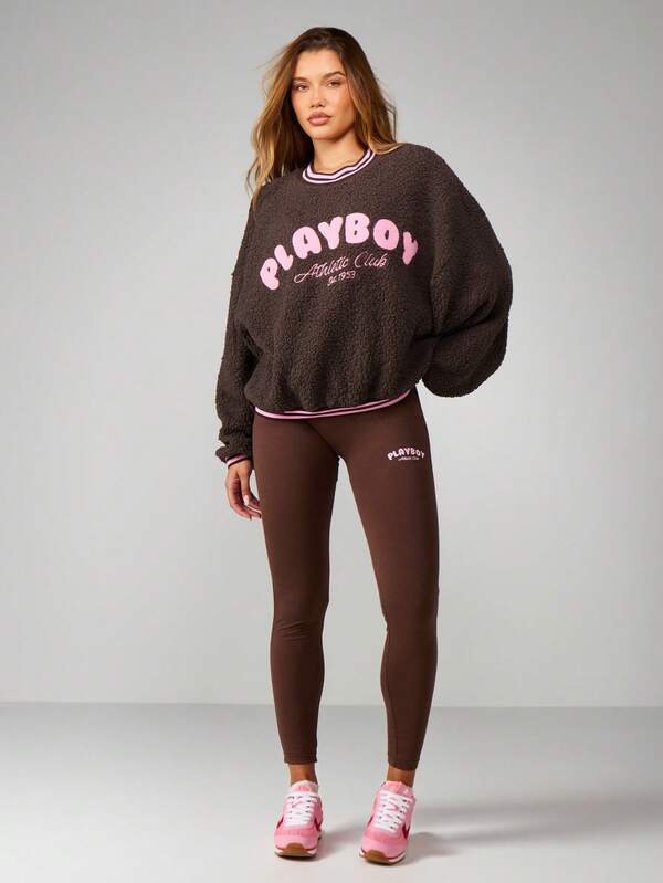 Missguided Missguided X Playboy Oversized Sherpa Sweatshirt With Contrast Trim