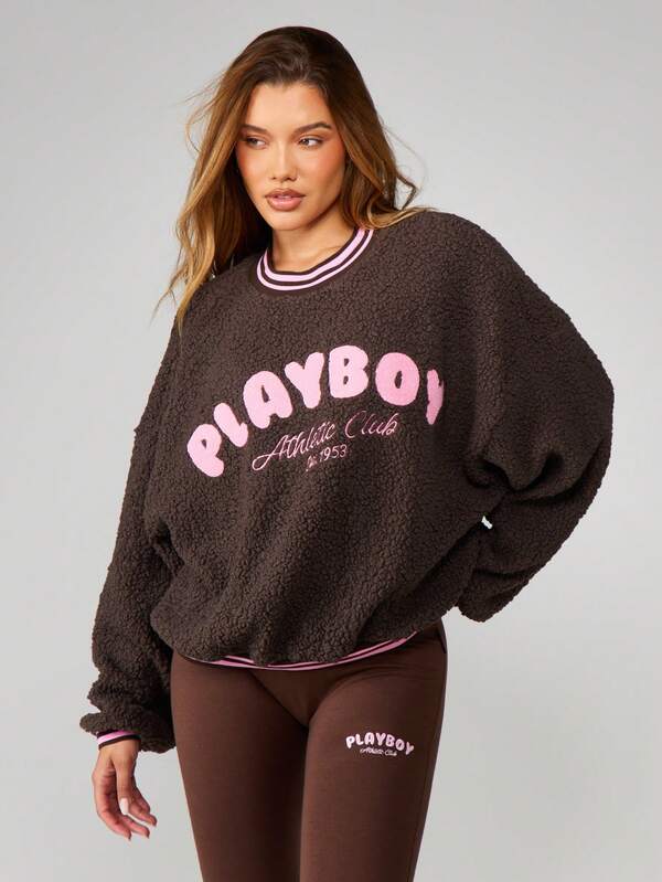 Missguided Missguided X Playboy Oversized Sherpa Sweatshirt With Contrast Trim