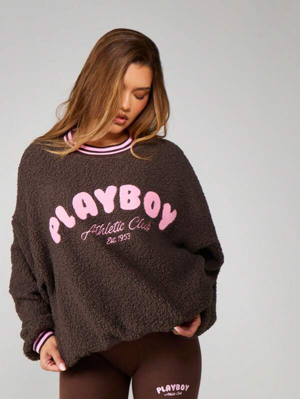 missguided Missguided x Playboy Oversized Sherpa Sweatshirt With Contrast Trim