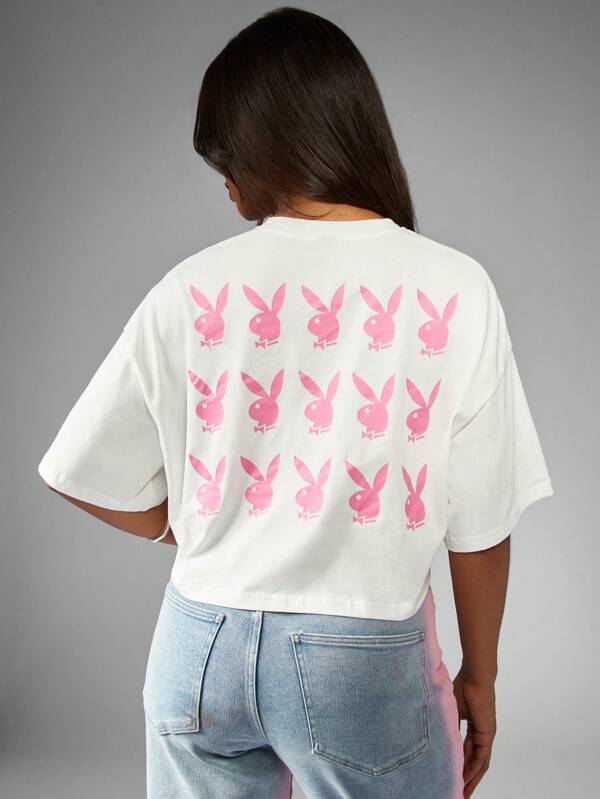 Missguided Missguided X Playboy Oversized Short Sleeve Bunny Logo Crop T-Shirt