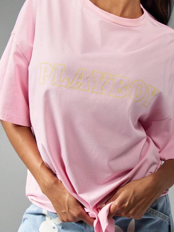 Missguided Missguided X Playboy Oversized Short Sleeve Cotton Bunny Graphic T-Shirt