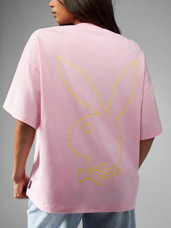 missguided Missguided x Playboy Oversized Short Sleeve Cotton Bunny Graphic T-Shirt