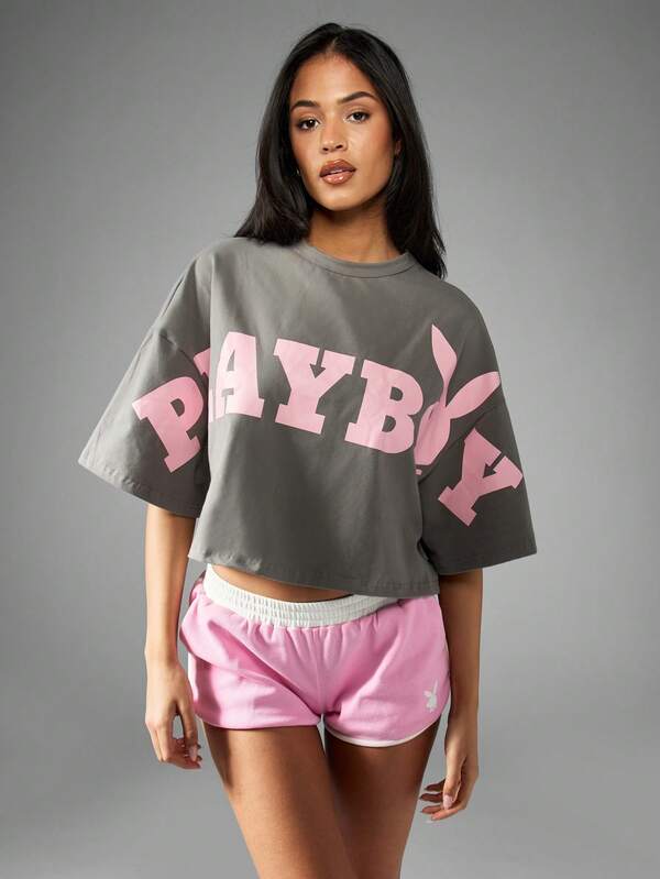 Missguided Missguided X Playboy Oversized Short Sleeve Retro Logo T-Shirt