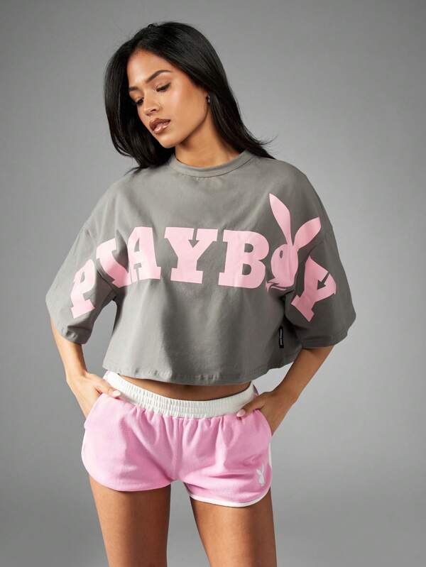 missguided Missguided x Playboy Oversized Short Sleeve Retro Logo T-Shirt