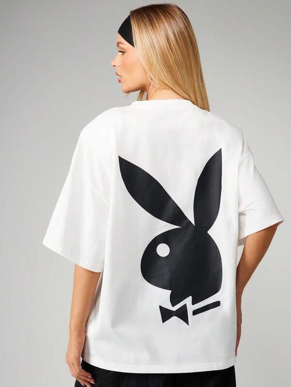 Missguided Missguided X Playboy Oversized Shoulder Pad Logo T-Shirt