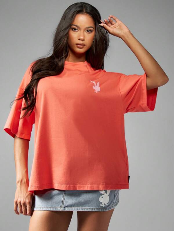 Missguided Missguided X Playboy Oversized Statement Graphic Print Cotton T-Shirt