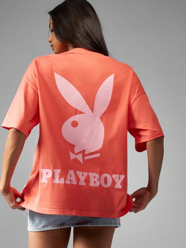 missguided Missguided x Playboy Oversized Statement Graphic Print Cotton T-Shirt