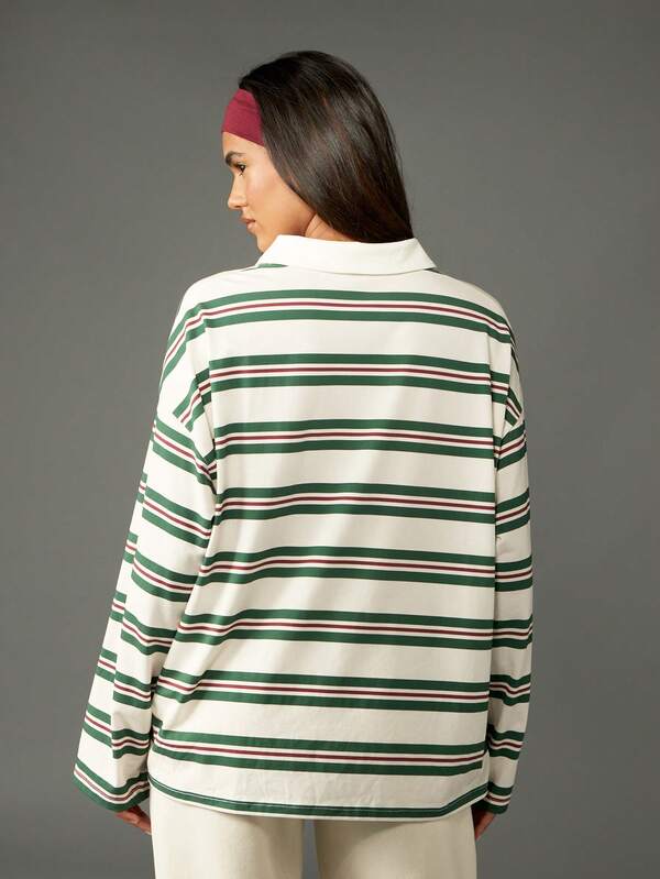 Missguided Missguided X Playboy Oversized Stripe Polo Shirt With Long Sleeves