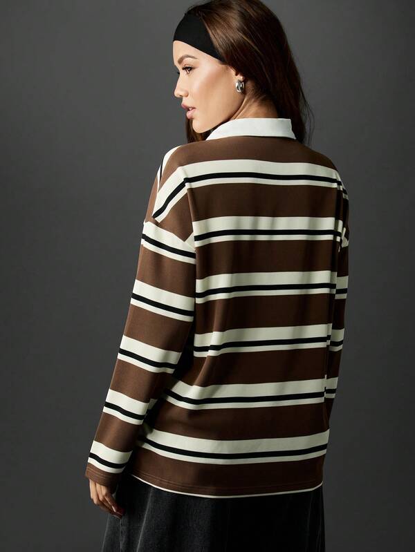 Missguided Missguided X Playboy Oversized Striped Collared Rugby Polo Top