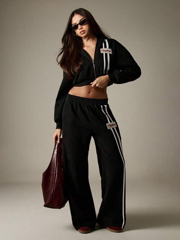 Missguided Missguided X Playboy Oversized Striped Wide Leg Joggers