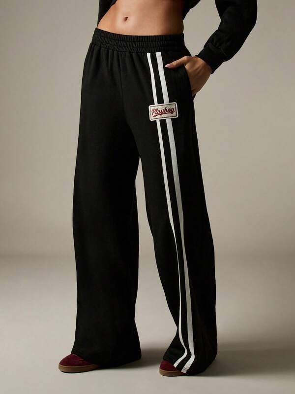 missguided Missguided x Playboy Oversized Striped Wide Leg Joggers