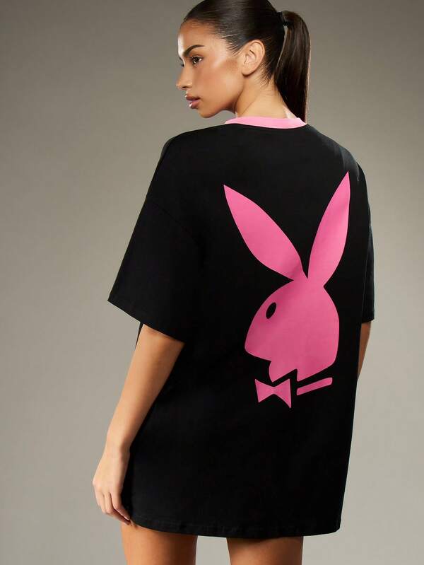Missguided Missguided X Playboy Oversized T-Shirt Dress With Number Print And Bunny Logo