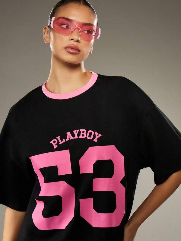 Missguided Missguided X Playboy Oversized T-Shirt Dress With Number Print And Bunny Logo