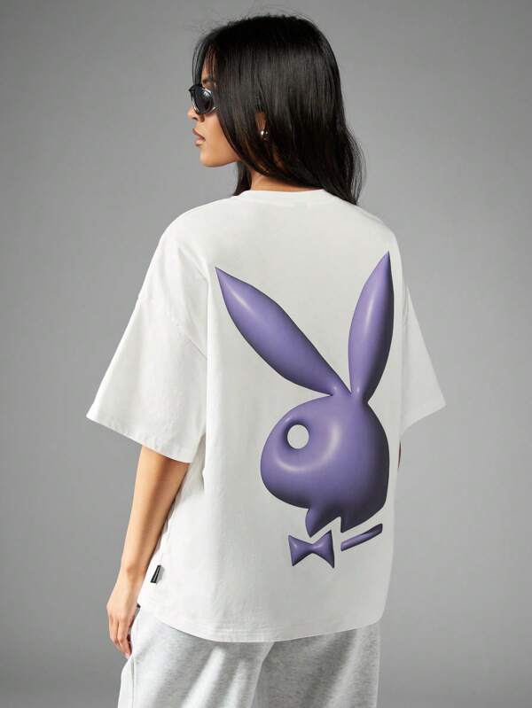 Missguided Missguided X Playboy Oversized T-Shirt With 3D Bubble Text Logo And Iconic Bunny Print