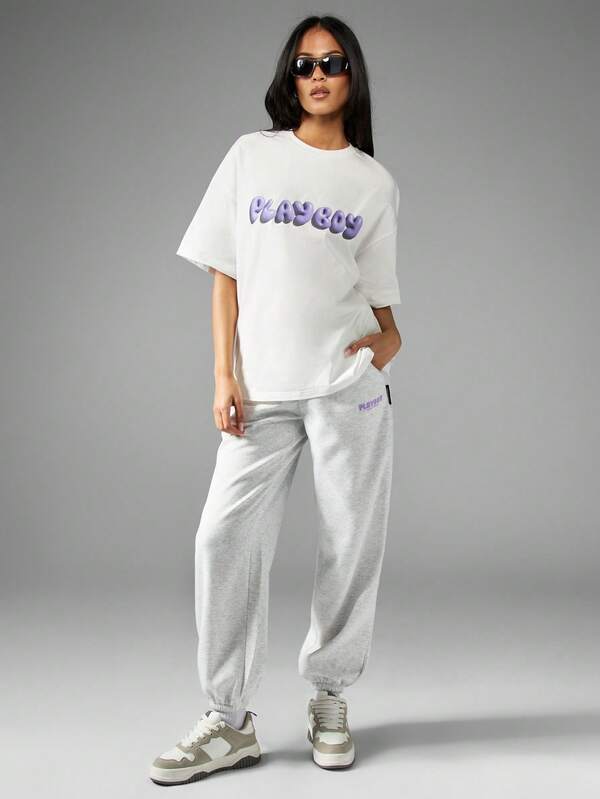 Missguided Missguided X Playboy Oversized T-Shirt With 3D Bubble Text Logo And Iconic Bunny Print