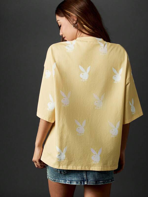 Missguided Missguided X Playboy Oversized T-Shirt With Allover Bunny Print