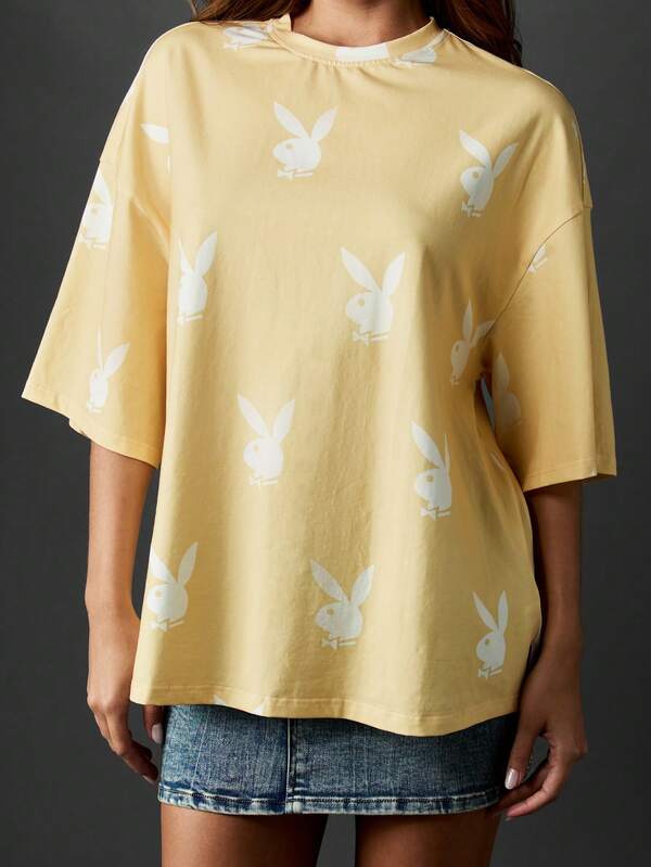 Missguided Missguided X Playboy Oversized T-Shirt With Allover Bunny Print