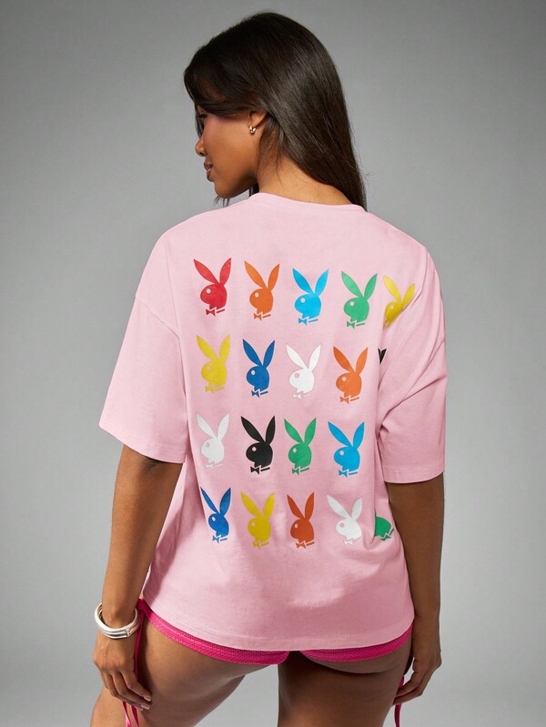 missguided Missguided x Playboy Oversized T Shirt With Bunny Logo Print