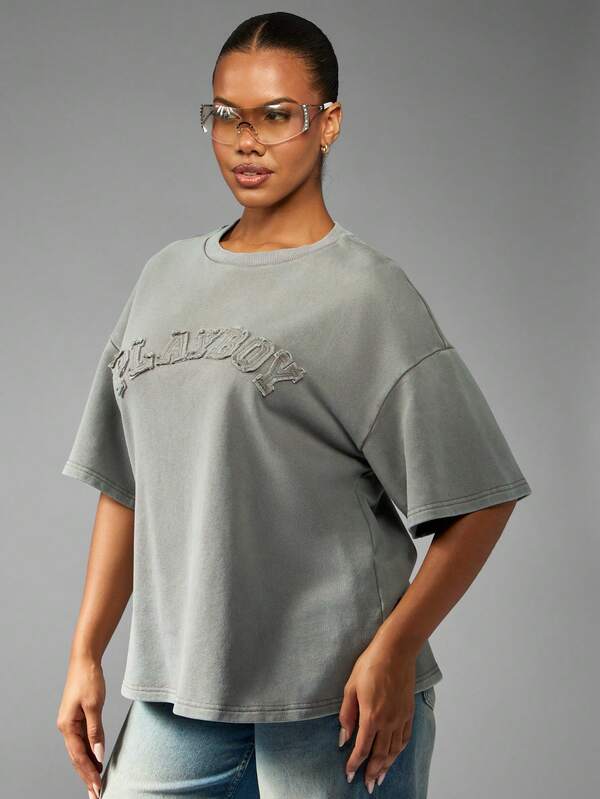 Missguided Missguided X Playboy Oversized T-Shirt With Distressed Logo And Number