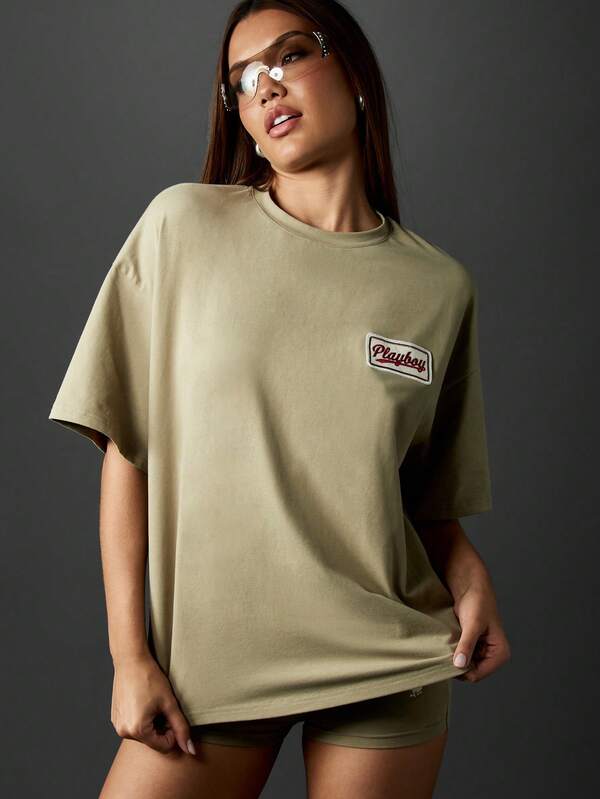 Missguided Missguided X Playboy Oversized T-Shirt With Front Logo And Back Text Print