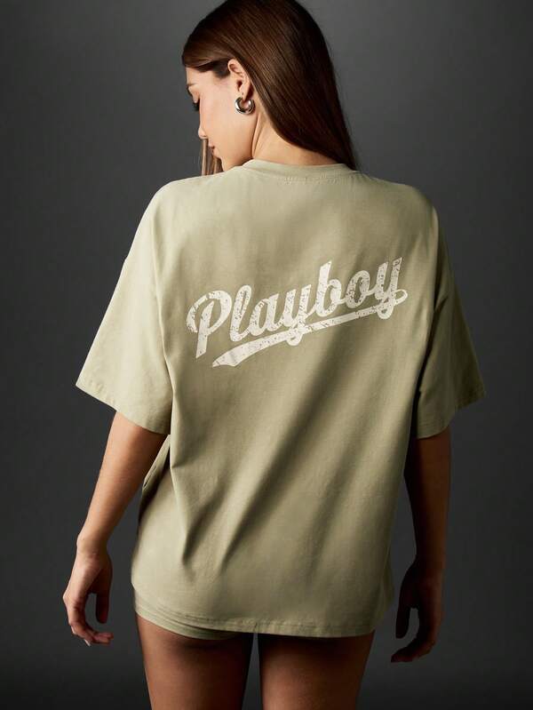 missguided Missguided x Playboy Oversized T-Shirt With Front Logo And Back Text Print