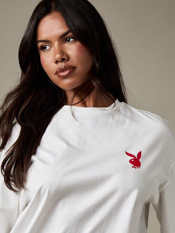 Missguided Missguided X Playboy Oversized T Shirt With Graphic Logo Print