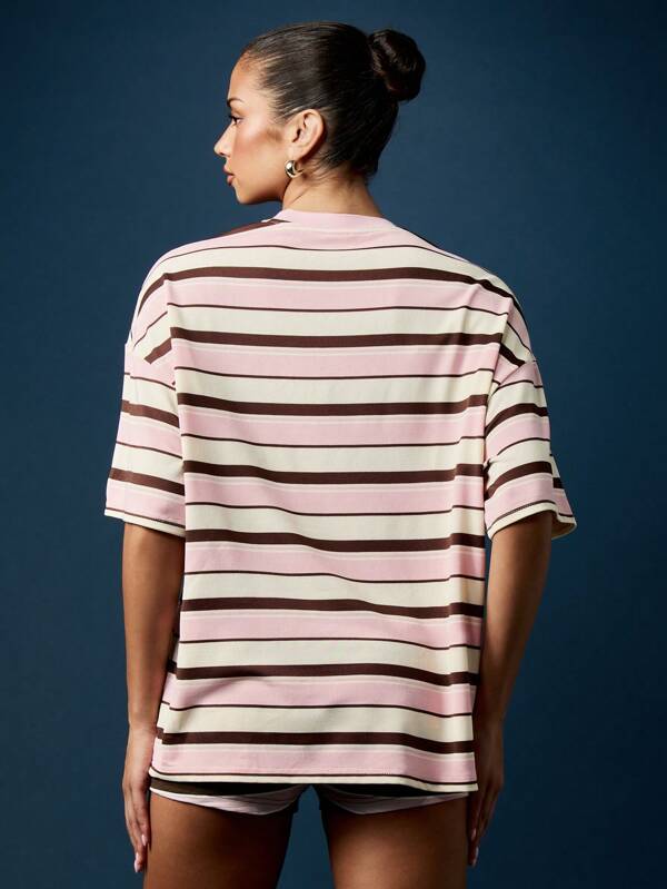 Missguided Missguided X Playboy Oversized T-Shirt With Horizontal Stripes And Brand Logo